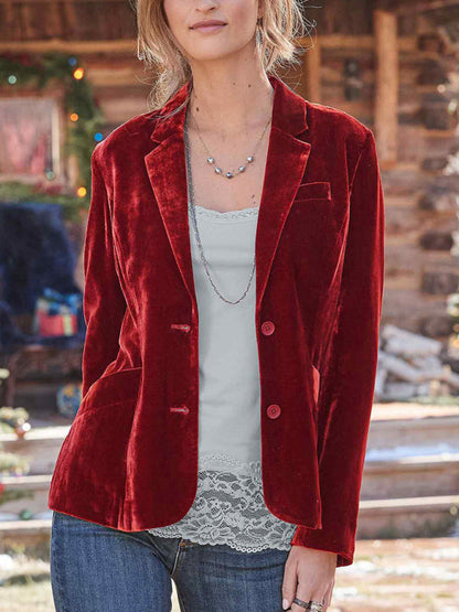 Women’s Long Sleeve Velvet Blazer with Pockets