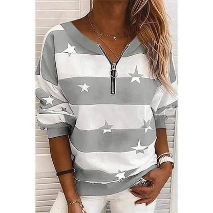 LOVEMI - Lovemi - Striped Printed Long-Sleeved Zipper Loose Casual