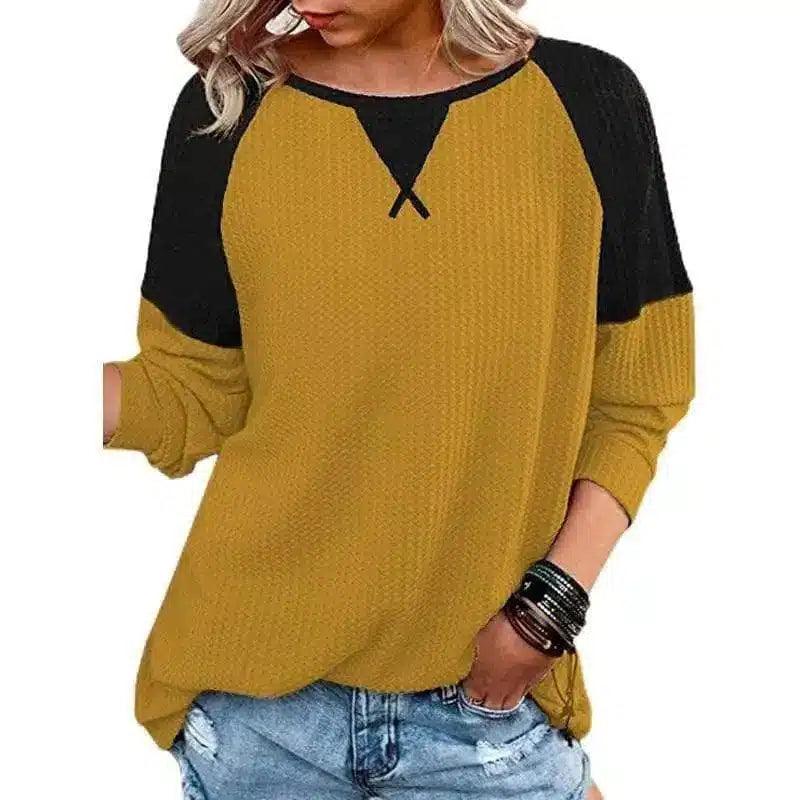 LOVEMI - Lovemi - Waffle Stitching Long-sleeved Round Neck T-shirt