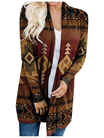 2023 New Women's Knitted Cardigan Casual Ethnic Wind Printed Knitted Medium-Length Cardigan Jacket - LuckyFash™