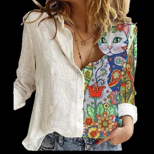 Women Button Turn-Down Collar Vintage Casual Printed Blouses freeshipping - Tyche Ace