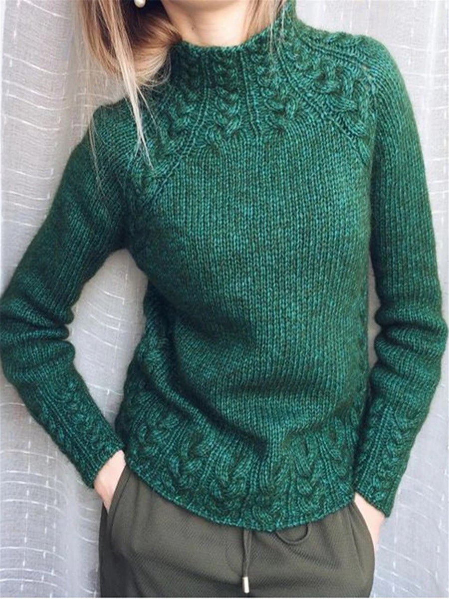 Women's Sweaters Solid Turtleneck Linen Pattern Knit Sweater - LuckyFash™