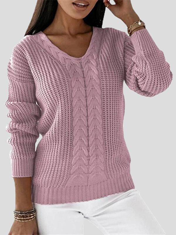 Women's Sweaters Solid V-Neck Long Sleeve Casual Sweater - LuckyFash™