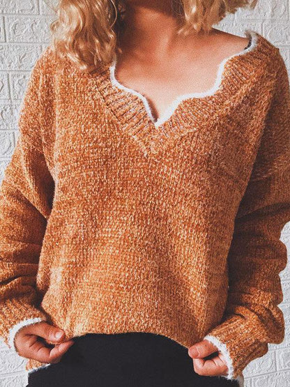 Women's Sweaters Wavy V-Neck Solid Pullover Long Sleeve Sweater - Cardigans & Sweaters - INS | Online Fashion Free Shipping Clothing, Dresses, Tops, Shoes - 24/11/2021 - Cardigans & Sweaters - color-blue